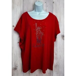 Patriotic USA Statue Liberty Red Top Sz Women's 4X (26W/28W) Studded Tee Shirt